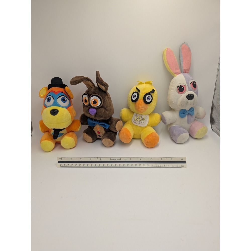FNAF Plush Lot 4 Five Nights at Freddys Glamrock Freddy Chica Chocolate Bonnie